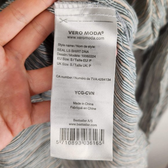 Vero Moda Striped Lightweight Henley Button Long Sleeve Blouse sz S - Picture 7 of 8